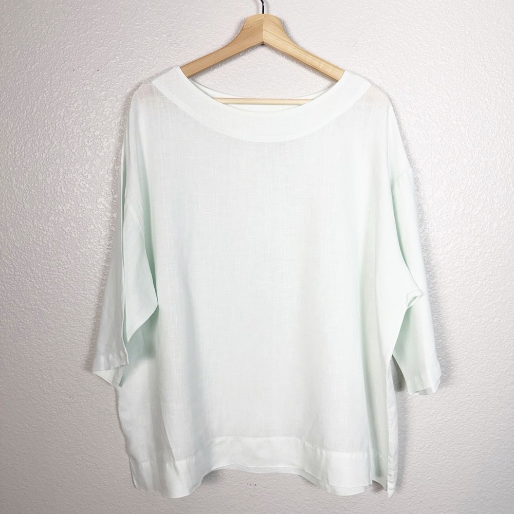 Bryn Walker Linen Top Sz S Pale Green Boat Neck Oversized Boxy Short Sleeve - Picture 1 of 10